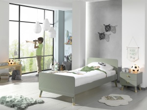 Set Pat Single și Noptieră pentru Copii, 2 Piese, 90x200 cm, Verde Olive (Pin Masiv și MDF) – Billy – Vipack - Img 6