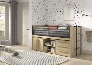 Set SAM în finisaj de stejar este format dintr-un Pat copii (90 x 200 cm), o bibliotecă, o comodă cu 2 uși și o comodă cu 3 sertare. - Img 2