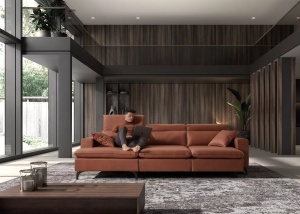 Canapea piele cologica cu sezlong, model Antia, lemn de pin (Pine wood) și placă DMF (DMF board), picioare din metal inalte, textil plusat, 280 cm - Img 4