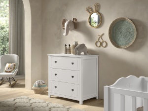 Comodă AMORI pentru Copii, Alb (Pin Masiv și MDF), Design Romantic – Vipack - Img 1