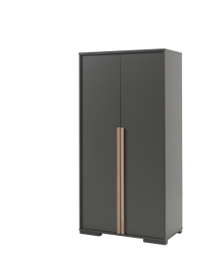 Dulap copii LONDON, 2 uși cu soft-close + rafturi interioare + bară de agățat, 98,5x56x195,2 cm, antracit/natural – Vipack - Img 2