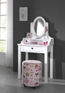 Măsuță de Toaletă AMORI pentru Copii, Alb (Pin Masiv și MDF), Design Romantic – Vipack - Img 1