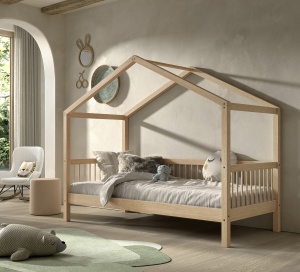 Pat Casă Forrest Beech 90x200 cm, pentru Camera Copii, din Lemn de Fag, cu Sertar, Protecție Suplimentară și Set Textil – Vipack - Img 4