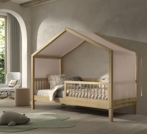 Pat Casă Forrest Beech 90x200 cm, pentru Camera Copii, din Lemn de Fag, cu Protecție Suplimentară și Set Textil – Vipack - Img 1