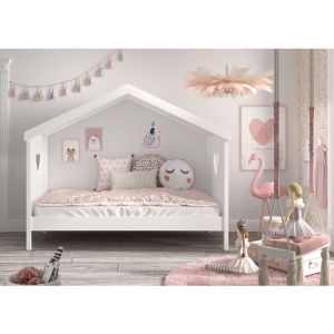 Pat Căsuță AMORI, 90x200 cm, Alb ,Pin Scandinavian și MDF – Vipack - Img 1