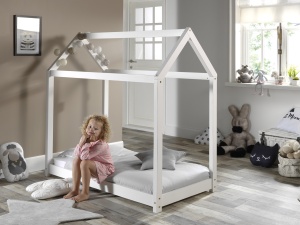 Pat Căsuță Copii CABANE, Alb, 70 x 140 cm (Pin Masiv) – CABANE – Vipack - Img 1
