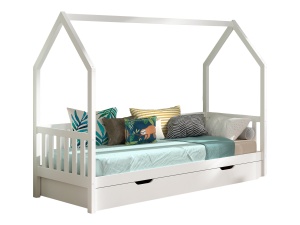 Pat Căsuță cu Sertar Extensibil, Alb, 90 x 190/200 cm (Pin Masiv) – CABANE – Vipack - Img 2