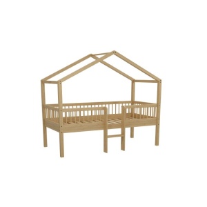 Pat Căsuță Elevat Forrest Oak pentru Camera Copii, 90x200 cm, cu Scară și Spațiu de Depozitare, din Lemn Masiv de Stejar, Natur – Vipack - Img 2