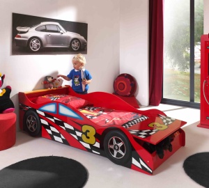 Pat Junior Mașină de Curse Auto, 70x140 cm, Roșu (MDF), cu Saltea Inclusă – Vipack - Img 1