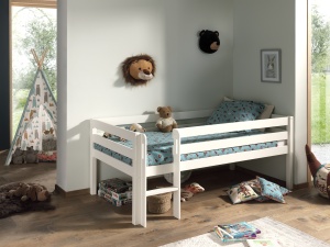 Pat Pino pentru copii cu scară, alb, 90x200 cm, înălțime 85 cm – Vipack - Img 1