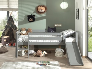 Pat Pino pentru copii cu tobogan, gri, 90x200 cm, înălțime 85 cm – Vipack - Img 3
