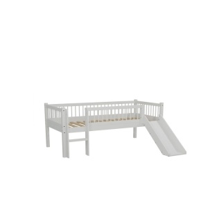 Pat Semi-Înălțat (Mid-Sleeper) cu Tobogan și Scară Forrest Beech pentru Camera Copii, 90x200 cm, din Lemn Masiv de Fag, Alb – Vipack - Img 2