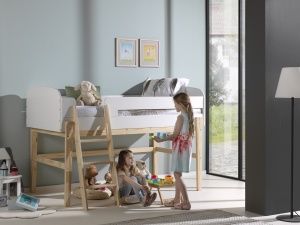 Pat Supraetajat Kiddy (Mid Sleeper) 90x200 cm, pentru Camera Copii, Alb – Vipack - Img 2