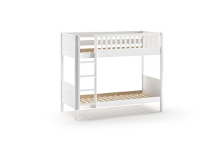 Pat supraetajat pentru copii SCOTT, alb, 90 x 200 cm, din pin scandinav și MDF, cu somiere incluse și sertar mare pentru loc de dormit suplimentar – Vipack - Img 4