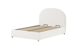 Pat tapițat pentru copii MOON, 140 x 200 cm, alb, cu țesătură bouclé și spațiu de depozitare – Vipack - Img 3