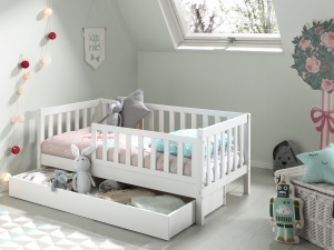 Pat Toddler alb pentru copii mici, 70 x 140 cm, cu sertar de depozitare – Vipack - Img 3