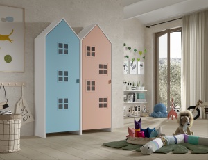 Set 2 Dulapuri pentru Copii Căsuță, Albastru și Roz, (MDF) – CASAMI BRUGES – Vipack