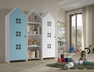 Set 3 Dulapuri pentru Copii Căsuță, Albastru și Alb, (MDF) – CASAMI BRUGES – Vipack - Img 1