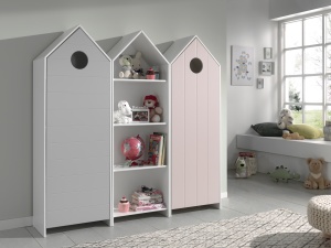 Set 3 Dulapuri pentru Copii Căsuță, Roz și Gri, (MDF) – CASAMI – Vipack - Img 1