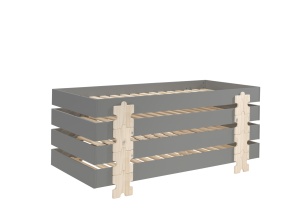 Set 4 paturi stivuibile pentru copii MODULO, gri, din MDF și pin masiv, cu somiere cu lamele incluse – Vipack - Img 2