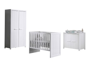 Set Complet Cameră Copii ERIK: Pătuț Transformabil 60x120 - 90x200 cm, Comodă, Masă de Înfășat și Dulap 2 Uși, Alb – Vipack - Img 7