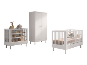 Set Complet Mobilier Cameră Bebelus Forrest Beech, din Lemn Masiv de Fag, Alb: Pătuț Convertibil (70x140 cm), Masă de Înfășat și Dulap cu 2 Uși – Vipack - Img 7