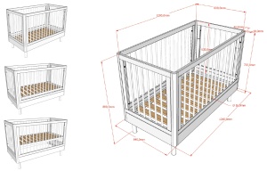Set Complet Mobilier Cameră Bebelus Forrest Beech, din Lemn Masiv de Fag, Alb: Pătuț (60x120 cm), Masă de Înfășat cu Suport și Dulap cu 2 Uși – Vipack