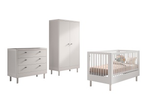 Set Complet Mobilier Cameră Bebelus Forrest Oak, din Lemn Masiv de Stejar, Alb: Pătuț Convertibil (70x140 cm), Comodă cu 3 Sertare și Dulap cu 2 Uși – Vipack - Img 7