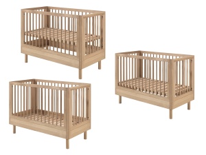 Set Complet Mobilier Cameră Bebelus Forrest Oak, din Lemn Masiv de Stejar, Natur: Pătuț (60x120 cm), Comodă cu 3 Sertare, Suport de Înfășat și Dulap cu 3 Uși – Vipack - Img 10