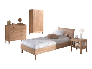 Set Complet Mobilier Camera Copii Forrest Oak, Pat 90x200 cm, Dulap cu 2 Uși, Noptieră și Comodă, din Lemn Masiv de Stejar, Natur – Vipack - Img 11