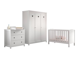 Set Mobilier Cameră Bebeluși AMORI, 3 Piese, Alb (Pin Masiv și MDF), Design Romantic – Vipack - Img 2