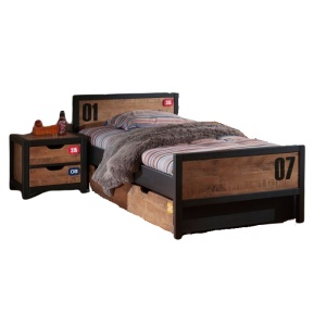 Set Mobilier Cameră Copii ALEX, 3 Piese, Pat 90x200 cm, Pin Masiv și Metal Negru – Vipack - Img 2