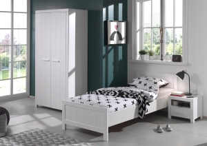 Set Mobilier Cameră Copii ERIK: Pat 90x200 cm, Dulap cu 2 Uși și Noptieră, Alb – Vipack
