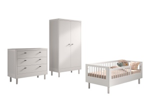 Set Mobilier Cameră Copii Forrest Beech, din Lemn Masiv de Fag, Alb: Pat Junior (70x140 cm), Comodă cu 3 Sertare și Dulap cu 2 Uși – Vipack - Img 5