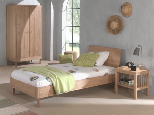 Set Mobilier Camera Copii Forrest Oak, Pat 90x200 cm, Dulap cu 2 Uși și Noptieră, din Lemn de Stejar, Natur – Vipack - Img 1