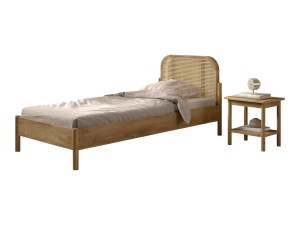Set mobilier copii Pino, pat 90x200 cm cu capăt rotunjit din rattan și noptieră, olive – Vipack - Img 2