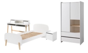 Set Mobilier Kiddy pentru Camera Copii – Pat 90x200 cm, Noptieră, Dulap 2 Uși și Birou – Alb – Vipack - Img 7