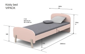 Set Mobilier Kiddy pentru Camera Copii – Pat 90x200 cm, Noptieră și Dulap 2 Uși – Alb – Vipack - Img 5