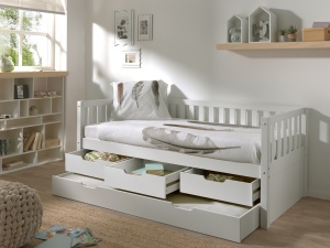 Set Pat Cabină Fritz 90x200 cm cu Sertare, pentru Copii, Alb – Vipack - Img 2