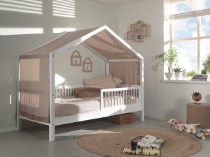 Set Pat Căsuță Forrest Beech pentru Camera Copii, 90x200 cm, cu Barieră Suplimentară și Set Textil, din Lemn Masiv de Fag, Alb – Vipack - Img 2