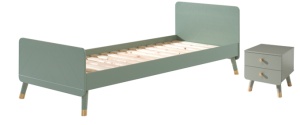 Set Pat Single și Noptieră pentru Copii, 2 Piese, 90x200 cm, Verde Olive (Pin Masiv și MDF) – Billy – Vipack - Img 2