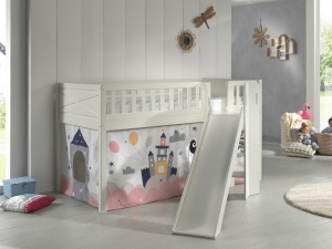 Set SCOTT este format din Pat copiiul de dormit înalt cu tobogan și perdeaua de joacă PRINCESS SOPHIE. - Img 2