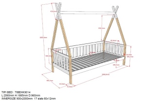 Set TIPI este format din Pat copii înalt cu gard (90 x 200 cm) și un sertar în culoare culoare lemn natural. - Img 3