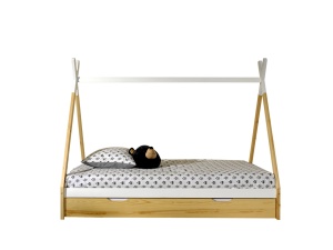 Set TIPI este format din Pat copii înalt fără gard (90 x 200 cm) și un sertar în culoare culoare lemn natural. - Img 1