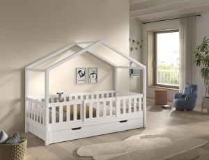 This DALLAS combination in white consists of a house bed (90 x 200 cm) with bed drawer and safety rail. - Img 2