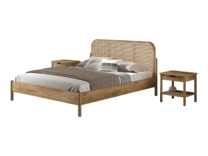 This OLIVE combination consists of a double bed (160 x 200 cm) with a rattan headboard and two bedside tables with drawer.