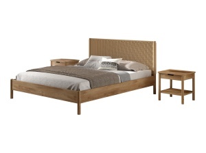This OLIVE combination consists of a double bed (160 x 200 cm) with a woven rope headboard and two bedside tables with drawer.