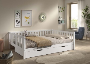[VIPACK] Pat Dallas | Lemn masiv de pin Scandinav | Alb | Design Montessori Conversibil 140x200 cm