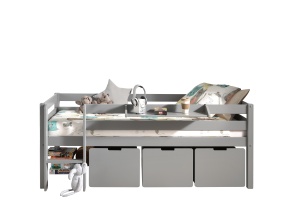 Dormitor Pino GRI 90x200 cm – Confort și ordine cu scară, 3 sertare & raft suspendat | Gama PINO - Img 1