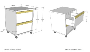 Dulap / Comoda de birou copii, LONDON, 2 sertare cu soft-close + rotile, 145,6x56x195,2 cm, antracit/natural – Vipack - Img 4